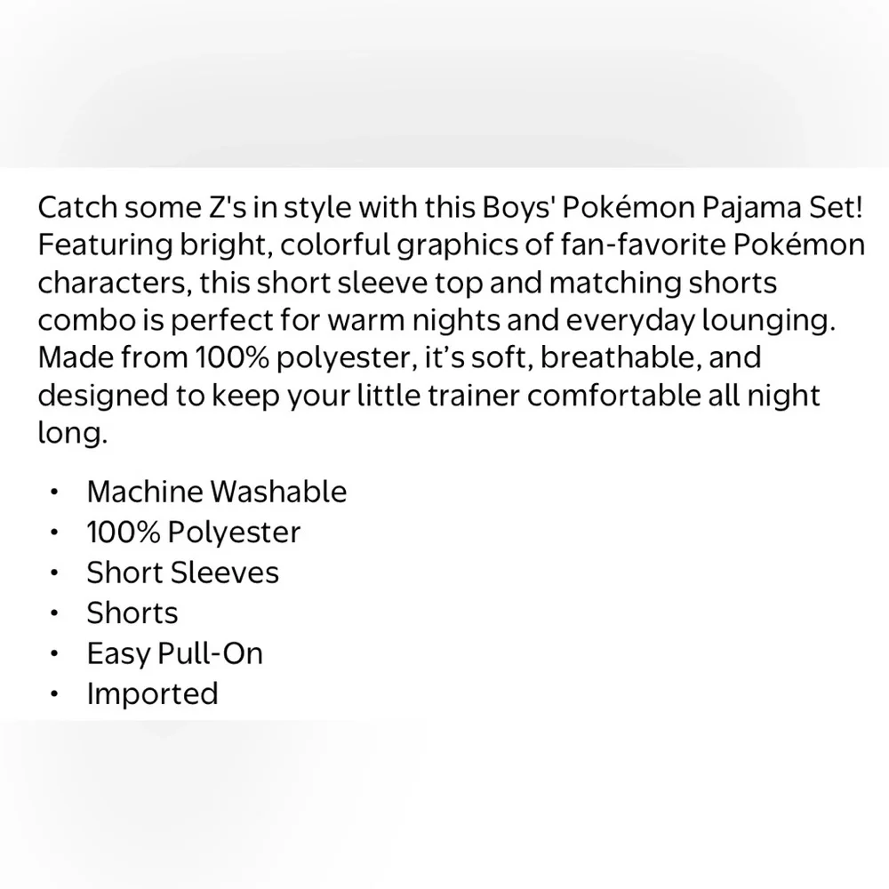 NWT Pokémon Boys 2-Piece Pajama Set XS 4/5 Pikachu Short Sleeve‎ Sleepwear
